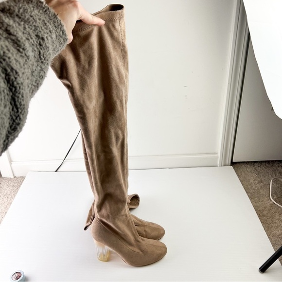 Truffle Collection Boots womens 8.5 Tan Knee High Theda Clear Heel Pull On - Picture 6 of 10